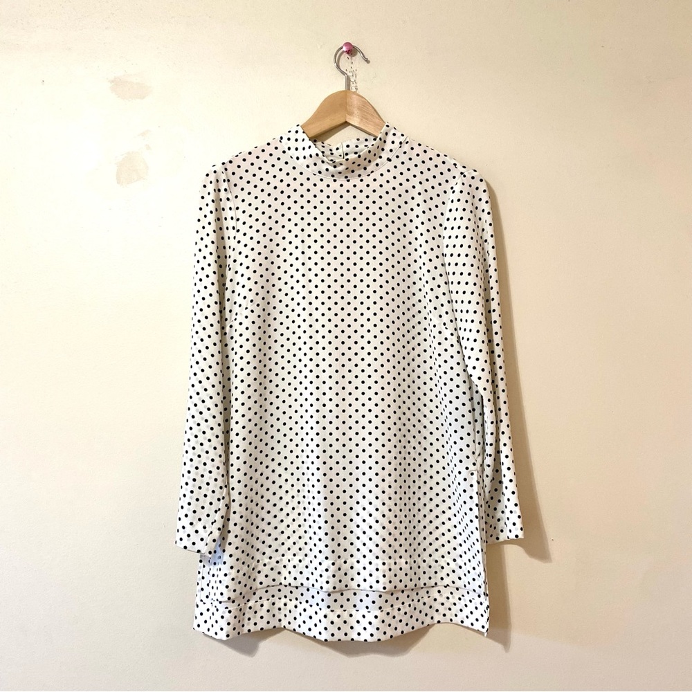 H&M mock neck blouse polka dot print hi lo hemline 6